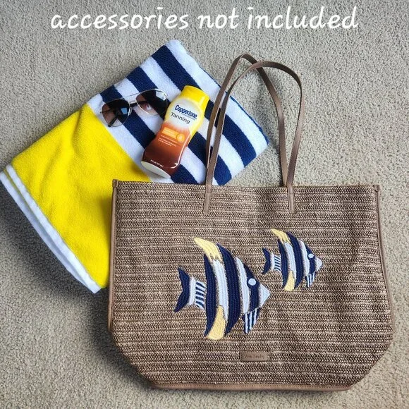 NWT Vera Bradley Embroidered Fish Straw Beach Tote Bag - Picture 1 of 9